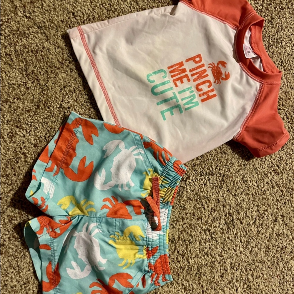 Carters swim trunks and rash guard shirt